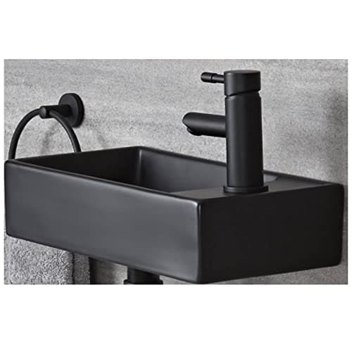 Image of Milano Nero Black Ceramic Wall Hung 1 Tap Hole Bathroom Basin Sink - 400mm x 220mm