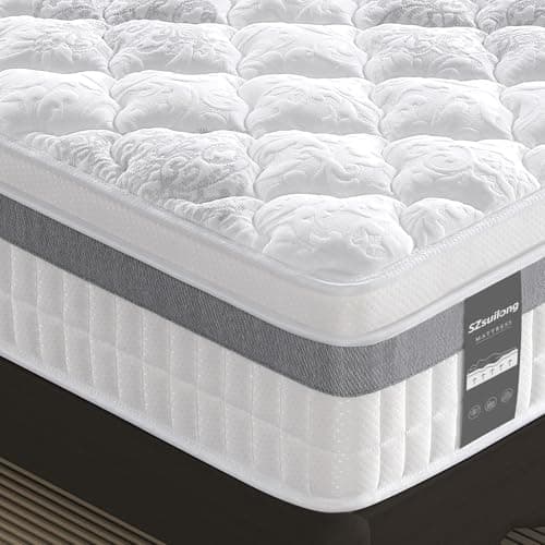 Image of SZsuilong 3ft Single Mattress, 11 inch Single Hybrid Mattresses Pocket Sprung, 7-Zone Orthpaedic Mattress Medium Firm for Pressure Relief, Vintage Knitted Fabric & Wave Breathable Foam(90x190x28cm)