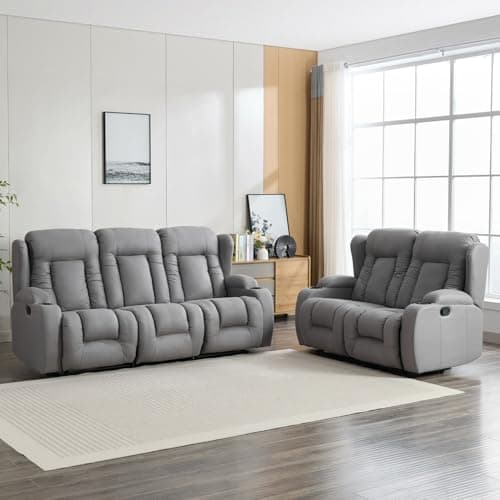 Image of More4Homes CAESAR 2+3 SEATER GREY TECHNOLOGY FABRIC MODERN MANUAL RECLINER SOFA SET