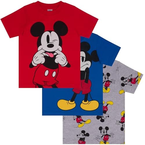 Image of Disney Mickey Mouse 3 Pack T-Shirts for Boys, Multicolor, 7-8 Years: 128cm