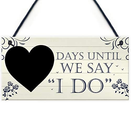 Image of Red Ocean Wedding Countdown I DO Chalkboard Hanging Plaque Sign Engagement Gift Fiance Mr & Mrs