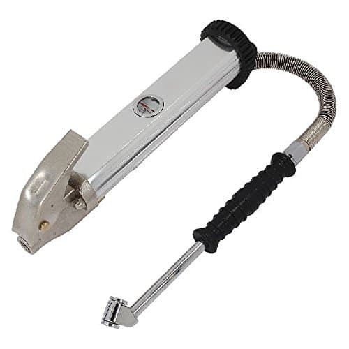 Image of Air Tyre Inflator with Gauge (Forecourt Type) - Heavy Duty Aluminium Body, Dual Calibrated PSI & Bar, 350mm Rubber Hose with Steel Protection Sleeve, 0-140 PSI / 0-9.5 Bar Range