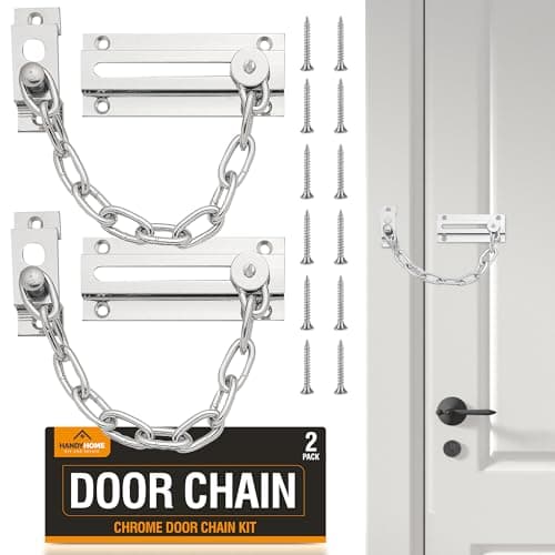 Image of SOL 2pk Chrome Door Chains for Front Door Lock Security Restrictor Chain for Home Safety Durable Metal Hardware for Property Protection Tamper Resistant Sliding Latch Easy Install Screws Included