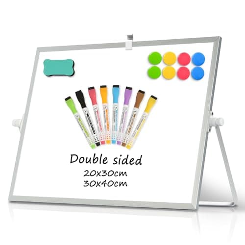 Image of DOLLAR BOSS Magnetic Desktop Whiteboard 30x40cm Double Sided Dry Erase Small White Board with Stand, A3 Mini Whiteboard Portable with 8 Pens, 1 Eraser, 6 Magnets, for Teachers Home Office