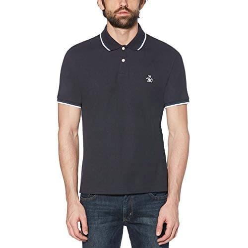 Image of ORIGINAL PENGUIN Men's 56 Tipped Sticker Pete Polo Shirt, Blue (Dark Sapphire ), S UK