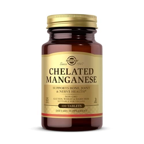 Image of Solgar Chelated Manganese Tablets - Pack of 100 - for Strong Bones and Healthy Metabolism - Easy to Absorb - Vegan, Gluten Free and Kosher