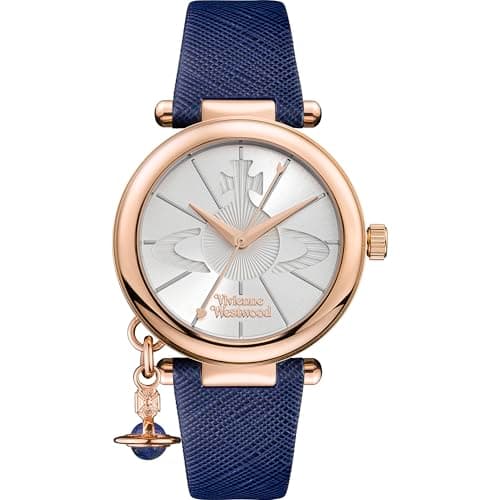 Image of Vivienne Westwood ORB Pop Women's Quartz Watch with Silver Dial Analogue Display and Blue Leather Strap VV006RSBL