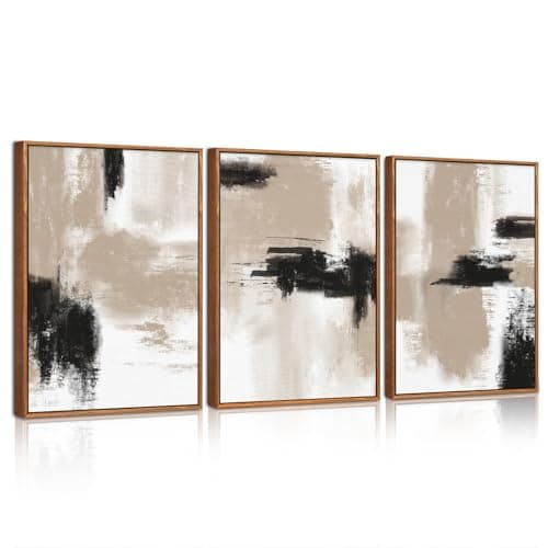 Image of CHDITB Abstract Canvas Wall Art,Yellow Gray Framed Wall Art,Modern Black and Brown Artwork,Minimalist Color Block Shape Wall Decor,Neutral Beige Artwork for Living Room,Bedroom,Office 30 x 40cm x 3pcs