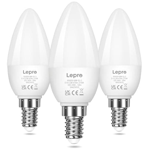 Image of Lepro E14 LED Bulb - Small Edison Screw SES Candle Bulbs, 4.9W 470lm, 40W Equivalent, Warm White 2700K, Energy Saving, Non-dimmable, Pack of 3