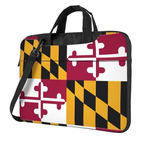 Image of KAPPTYY Flag Of Maryland Print Structured Laptop Bag Oxford Cloth Briefcase Padded Shoulder Case With Front Pockets