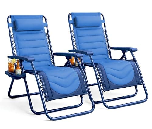 Image of KEPLIN Set of 2 XXL Premium Heavy Duty Padded Two Tone Zero Gravity Chairs - Luxurious Garden Recliners, Adjustable Headrest, Cup & Phone Holder, Foldable, Patio Sun Loungers - 150kg Weight Capacity