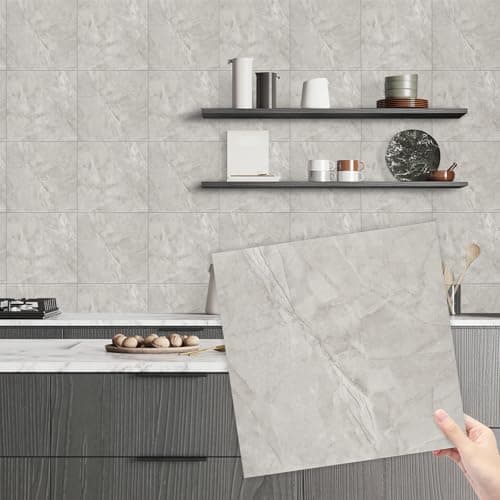 Image of Alened Tile Stickers Light Grey 30x30cm/10pcs, Self Adhesive Wall Tiles Marble, Peel and Stick on Tiles for Bathroom Kitchen Backsplash Waterproof Removable