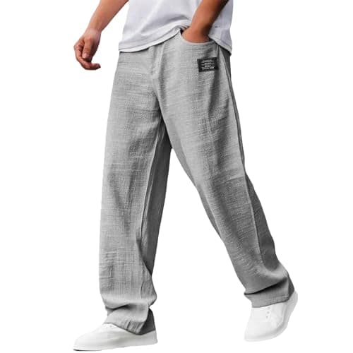 Image of Mens Joggers Lightweight Straight Leg Tracksuit Bottoms Solid Color Sweatpants Loose Fit Jogging Bottoms Breathable Open Hem Casual Running Trousers Elasticated Waist Gym Joggers Outdoor Grey