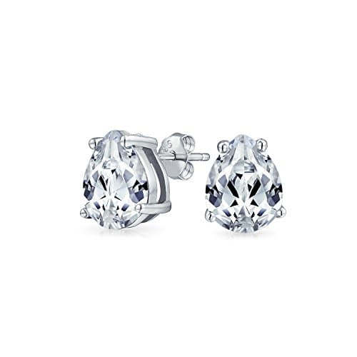 Image of Cubic Zirconia Brilliant Cut Teardrop CZ Solitaire Stud Earrings For Women .925 Sterling Silver
