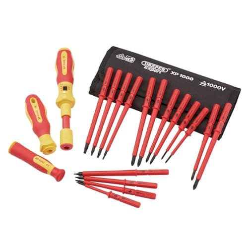Image of Draper XP1000 19 Piece Precision Screwdriver Set | VDE Dual Insulated Interchangeable Blade | Electrical Tool Driver Set | Hand Tools Set | 81762