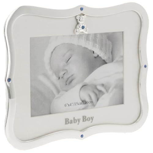 Image of Shudehill Giftware Celebration Frame - Baby Boy, Baby Girl or Christening 6x4 inch Silver Photo Frame (Baby Boy)