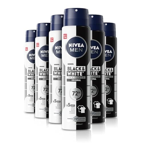 Image of NIVEA MEN Invisible for Black & White Original Anti-Perspirant Deodorant Spray (250ml, Pack of 6), 0% Alcohol Aerosol Spray, Anti-Mark and Anti-Sweat Men's Anti-Perspirant Deodorant