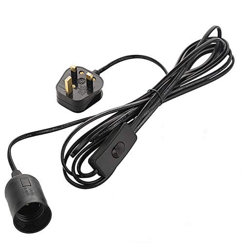 Image of 4M Plug in Pendant Light Fitting, Sunnylinn E27 Ceiling Lamp Holder Suspended Pendant Light Ceiling Lighting Fitting Kit with ON/Off Switch, 2 Cord Gold Fabric Cable UK Plug (Black)
