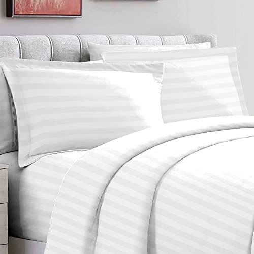 Image of Pizuna 100% Cotton Satin Stripe White Oxford Pillow Cases 2 Pack, 300 Thread Count Long Staple Combed Cotton Cooling Pillow Case, Sateen Standard Pillow Cover 50 x 75cm (Damask Bedding Set) -