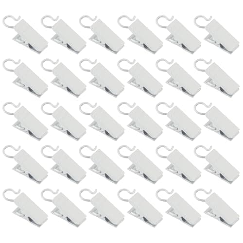Image of 30 Pieces Curtain Clips, Curtain Clips with Hooks, Heavy-Duty Hook Clip Set forCurtain, Metal Curtains Hangers Clip, Home Decorations, Bathroom, Shower Curtains, Photo Decors(White)