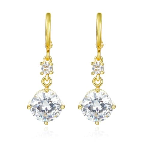 Image of SHINYTE CATALINE 14K Gold Drop Earrings for Women,Long Dangle Earrings with CZ Stones,Elegant Dangly Earrings for Wedding & Special Events
