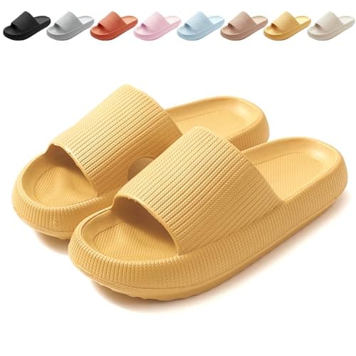 Image of BHFRGAS Sliders Cloud Slippers Women Men,Non-Slip Mens Womens Slippers Cloud Sliders,Soft Flip Flops with Thick Sole for Shower Bathroom Pool Beach,Yellow, 6-7 UK