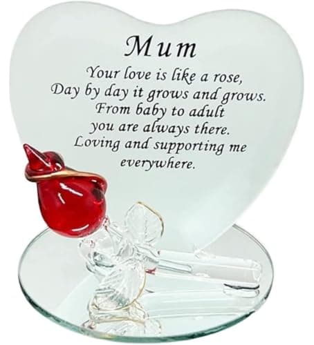 Image of Mum Heart Shape Glass Plaque with Sentimental Message and Red Rose for Loved One,Special for Mothers day gift, Christmas, Xmas Presents |present for Mom,Mumy, Mothers day Gift from Sons, Daughters.
