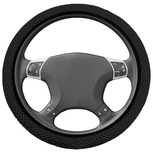 Image of Steering Wheel Cover,Universal 37-38cm Steering Wheel Covers,Microfibre Leather Breathable Steering Wheel Protector Non-Slip Elastic Wheel Casing Car Accessories for Most Cars (Black)