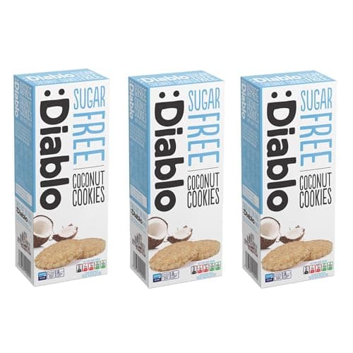 Image of Diablo Sugar Free Cookies, Coconut – Low Sugar Snacks, Cookies Biscuits for All, Sweetened with Maltitol, Ideal for Gifting, Festive Hampers, Holiday Events & Special Occasions – 150g Pack of 3