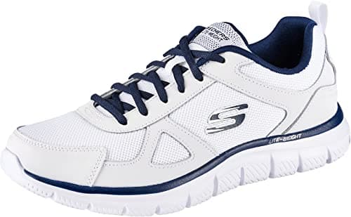 Image of Skechers Men's Track Scloric Oxford, White Leather Mesh Pu Navy Trim, 8 UK