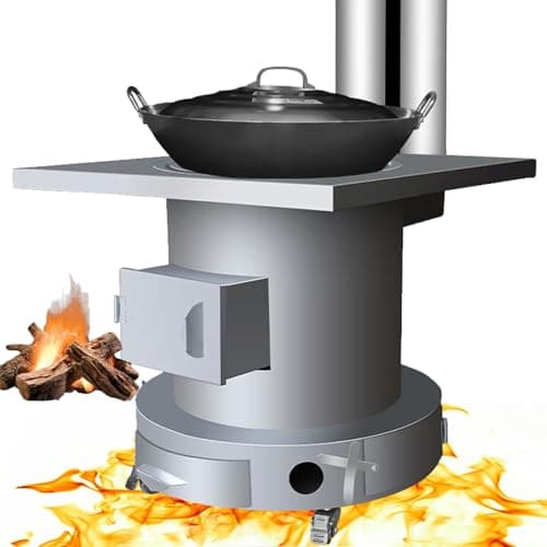 Image of HTDRE Cast Iron Wood Charcoal Burning Stove, Multi Fuel Wood Burning Stove, Steel Camping Tent Wood Burner Stove with Accessories & Wheels for Indoor/Outdoor Camping, Cooking, Heating, Home(60cm)