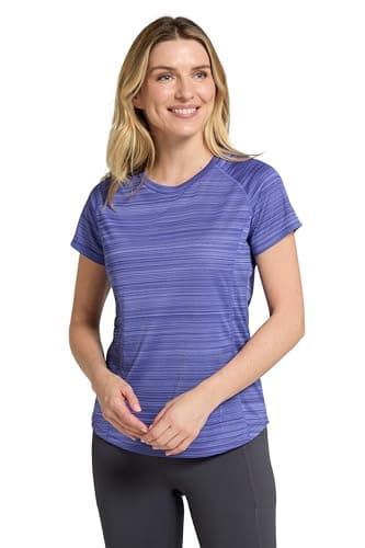 Image of Mountain Warehouse Endurance Striped Womens Tee - Lightweight, Moisture Wicking T-Shirt, Quick Dry Top – for Spring Summer, Gym & Hiking Cobalt (Stripe) Women's Size 12