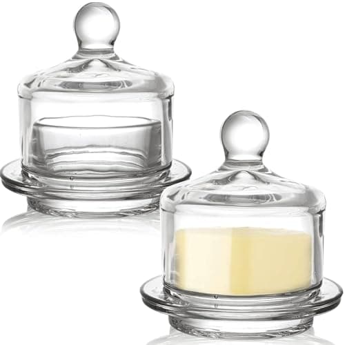 Image of 2 Pack Glass Butter Dishes, Small Round Butter Keeper with Dome Lid and Handle and Butter Knife, Clear Butter Serving Container with Cover, Round Crystal Mini Butter Cloche for Candy, Dessert, Spread