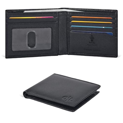 Image of Oak Leathers Slim Leather Wallet for Men - RFID Wallets 6 Credit Card Holder Ultra Thin Gift for Mens, Front Pocket Minimalist Design (Nappa Black)