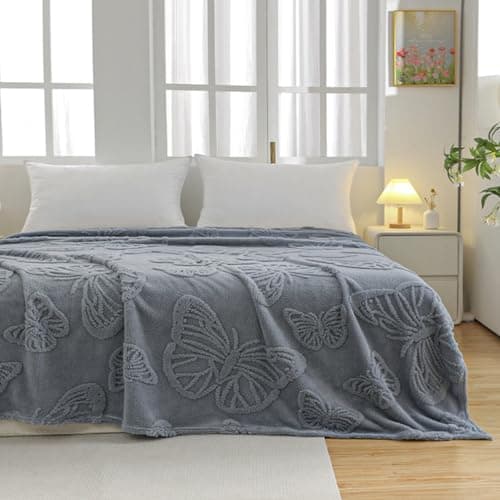 Image of Highdi Sherpa Throw Blanket Large, Fleece Blanket for Double King Bed Size Lightweight Sofa Throw Warm Fluffy Microfiber for Travel, Camping, Couch (150 * 200cm,HD Gray Blue)