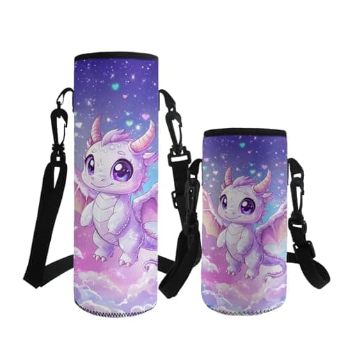 Image of ASQVTIFE Starry Sky Dragon Water Bottle Carrier Bag for Kids Kawaii Animal Water Bottle Holder with Strap Insulated Neoprene Water Bottle Carrier for Elementary Middle School 500ml Bottle Holder Bag