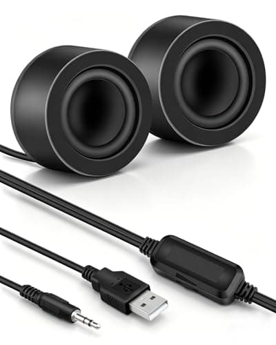 Image of RIIEYOCA USB Powered Mini Computer Speakers, 6W Small Wired Desktop Speakers with 3.5mm Aux Input & Volume Control,Plug and Play PC Speakers for Laptop Monitor MP3 Phone(1.3M/4.3FT)