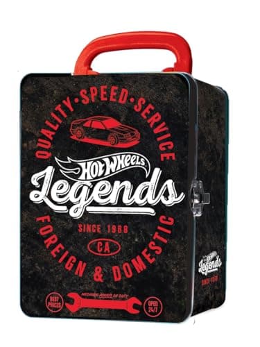 Image of Hot Wheels Vintage 1:64 Scale cars Metal Car Carry Case I 18 Toy Storage & Organiser Gift for Collectors Kids Ages 3 Years Old Up 3D HW Race lid design (Cars not included)