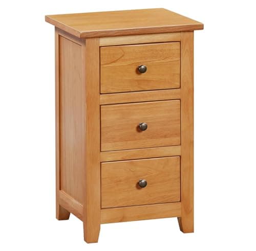 Image of Hallowood Furniture Aston 3 Drawer Narrow Bedside Table for Small Spaces, Wooden Bedside Cabinet with Storage Drawers for Living Room, Pre-Assembled Bedroom Furniture