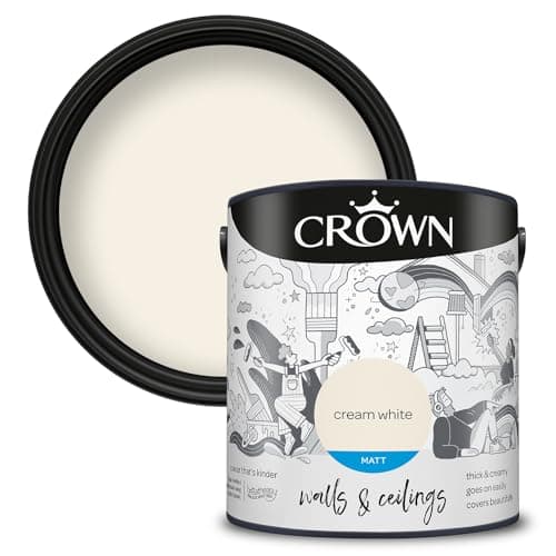 Image of CROWN Cream White - Matt Emulsion Paint - Water Based, Quick Dry - Light Cream Paint for Walls & Ceilings - 2.5L