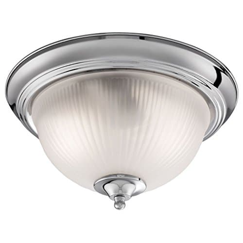 Image of Searchlight American Diner Bathroom Flush Ceiling Light Brushed Silver Chrome Acid Ribbed Glass 4042