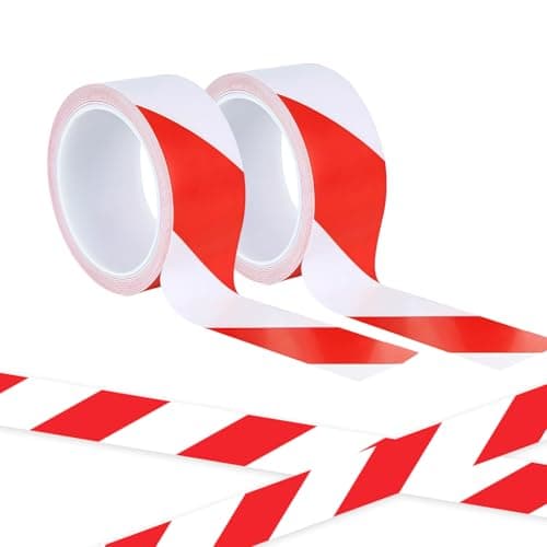 Image of BigTree 2Pcs Red and White Hazard Warning Tape 50mm x 33m Barrier Tape Outdoor Safety Caution Tape Strong Self Adhesive Waterproof Duct Tape Warehouse Zoning Delimit Marker Wear Resistant