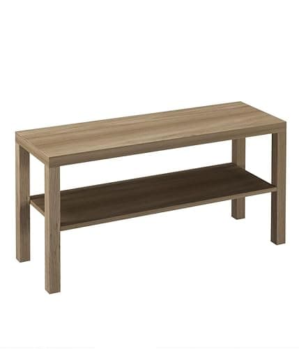Image of URBNLIVING 2 Tier TV Bench Entertainment Media Stand Cabinet Wooden Storage Display Unit Center Shelf, Modern TV Console Table for Living Room Bedroom - Oak, H45cm x W90cm x D30cm