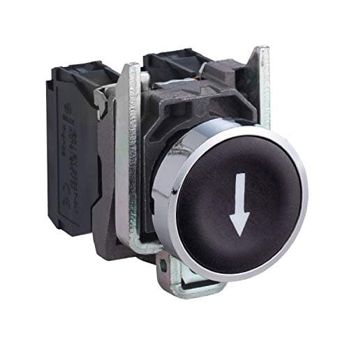 Image of Schneider Electric Harmony XB4 - Push Button Switch, Metal, Spring Return, 1NO, 22 mm Mount, Marked Down Arrow, Flush Operator Profile, XB4BA3351, Black