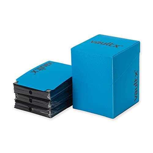 Image of Vault X Large Standard Deck Box with 150 Black Sleeves, fits 100+ Sleeved Trading Cards (Blue)