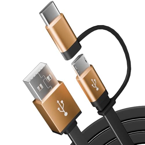 Image of pluX 2 in 1 USB C and Micro USB Charger Cable [100CM], 5A USB Type C Flat Style Fast Charging Cable Compatible with Micro and Type-C devices such as Samsung, Huawei, Xiaomi, etc (Black)