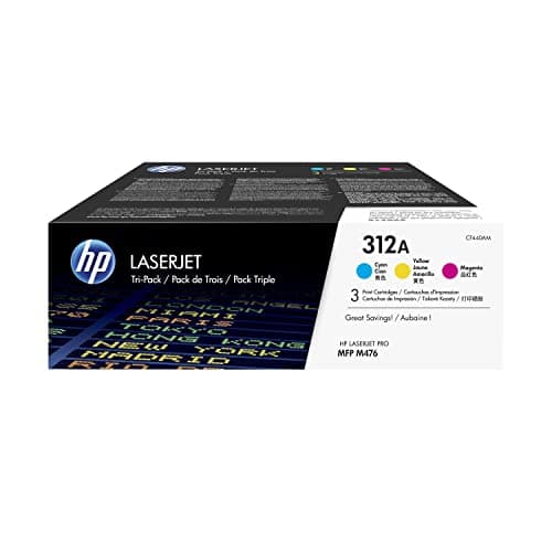 Image of HP CF440AM 312A Original LaserJet Toner Cartridges, Cyan/Magenta/Yellow, Pack of 3