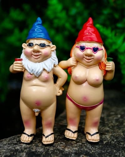 Image of 2Pcs Garden Gnomes - Rude and Playful Resin Dwarf Statues for Indoor or Outdoor Lawn Decor, Perfect for Novelty Gifts and Adding Humor to Your Garden,gifts for couples,couple gift