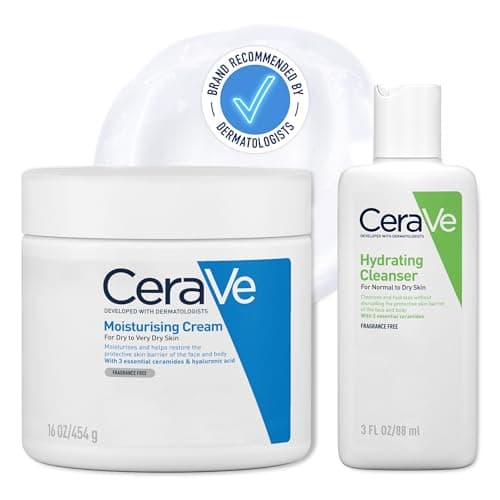 Image of CeraVe Moisturising Cream 454g and Hydrating Cleanser 88ml Travel Bundle With 3 Essential Ceramides & Hyaluronic Acid, Complete Skincare Routine, Dry Skin Care, Dermatologist Developed