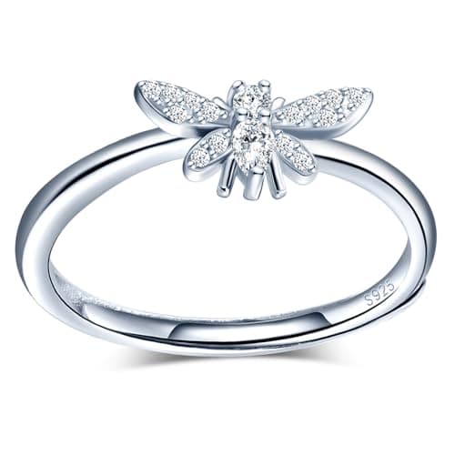 Image of MICMIF Women Ring S925 Sterling Silver Adjustable Bee Ring for Women Girls Teen Size Zirconia Bee Rings Jewellery Cute Animal
